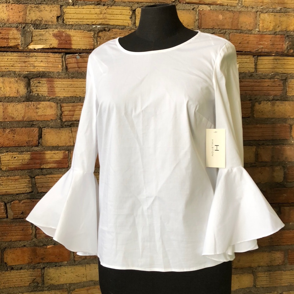 || H HALSTON || White flounce bell sleeve top
